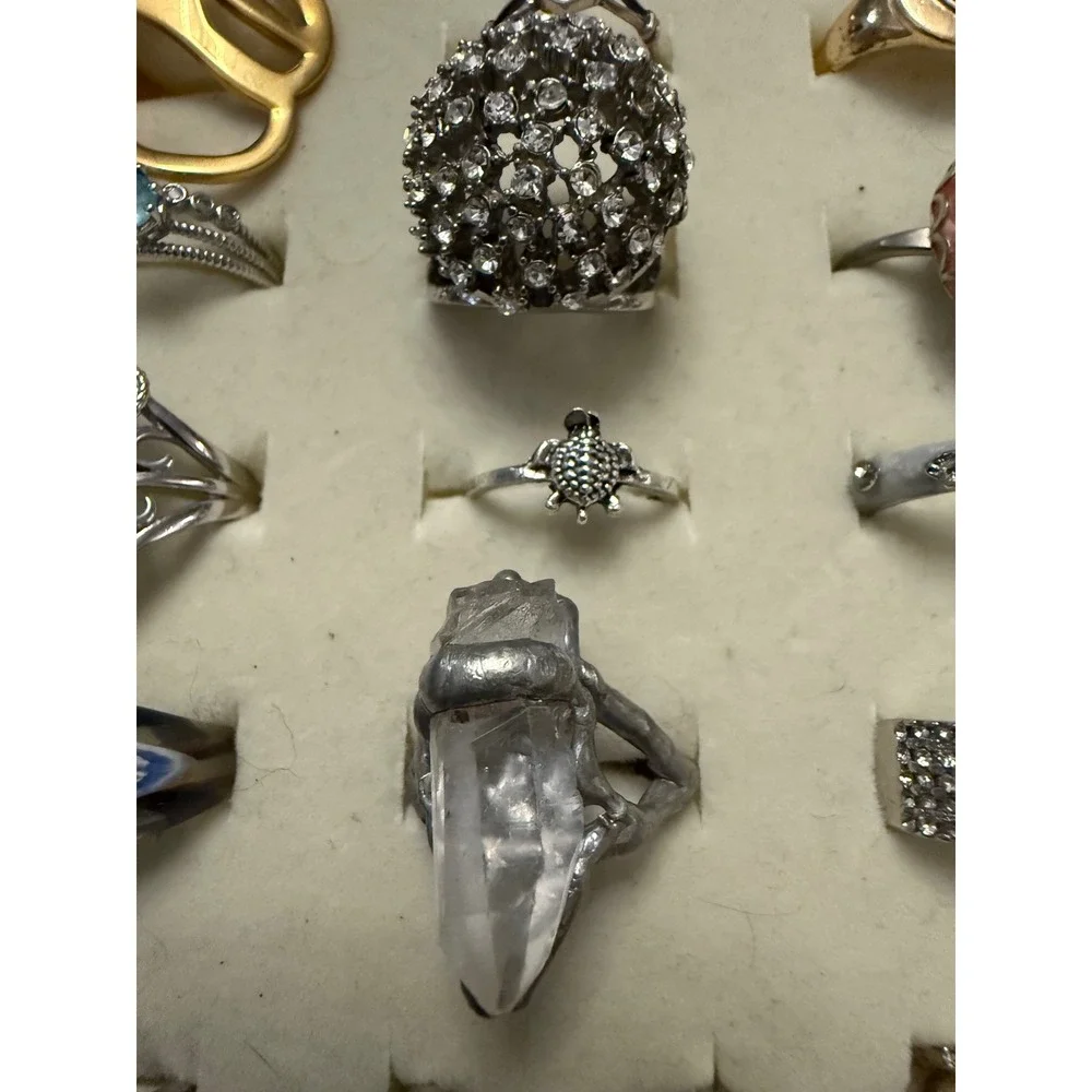 Lot of 50 Mixed Fashion Rings Women Statement Boho Rhinestone Resin Gold Silver